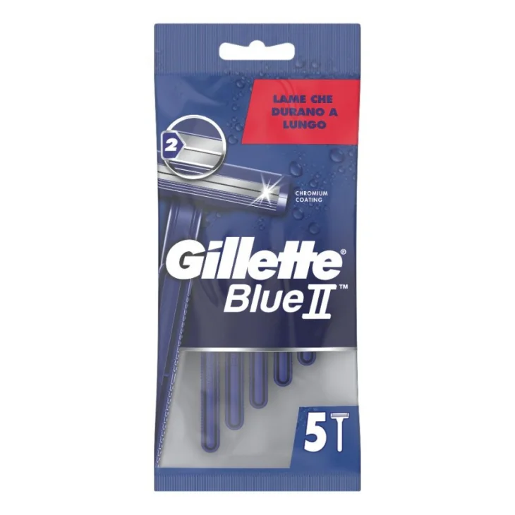 Gillette Blue Ii Rasoio Usa E Getta A 2 Lame Con Striscia Lubrificante 5 Pezzi