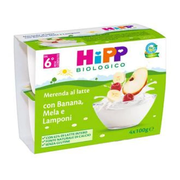 Hipp Bio Merenda Biologica al Latte con Banana, Mela e Lamponi