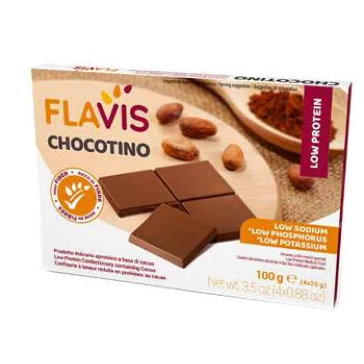 Flavis Chocotino Tavolette aproteiche al gusto di cacao 4 x 25 g
