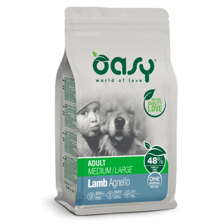 Oasy One Animal Protein Adult Medium/Large Cibo Secco per Cani Gusto Agnello 12 kg