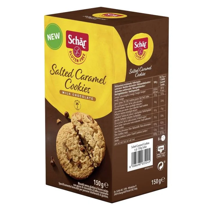 Schar Salted Caramel Cookies con Gocce di Cioccolato al Latte e Caramello Senza Glutine 150 g