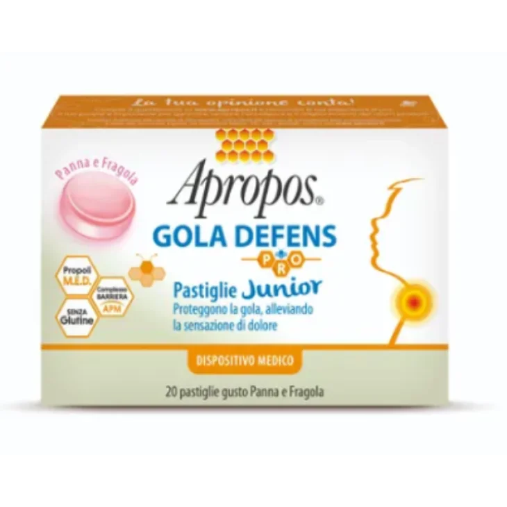 Apropos Gola Defens Pro Junior Integratore per la Gola dei Bambini Gusto Panna e Fragola 20 pastiglie