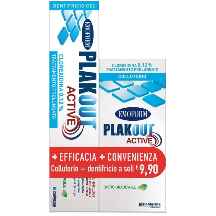Emoform Plakout Active Kit per igiene orale con Collutorio 200 ml + Dentifricio 75 ml