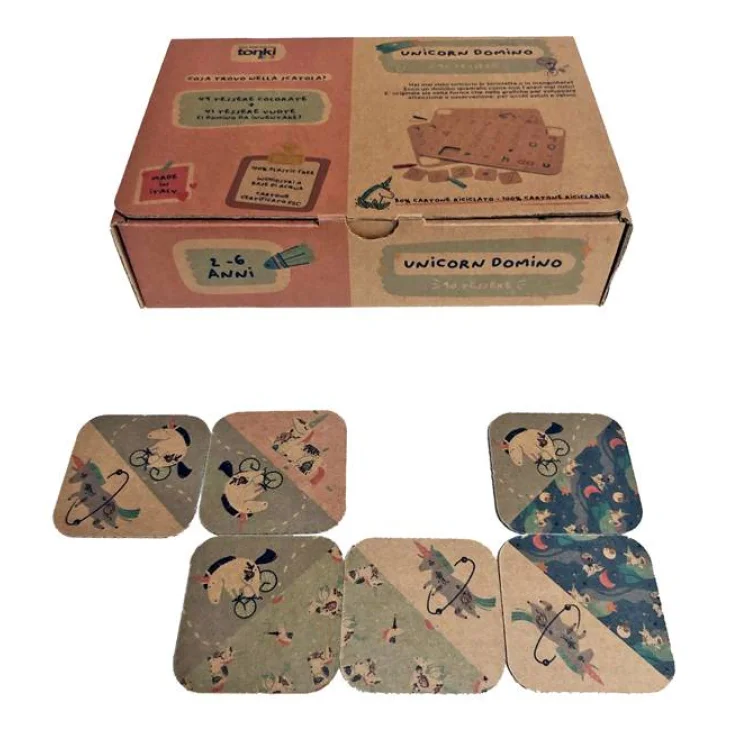 Tonki Kids Unicorn Domino + Memory Tessere in Cartone Gioco di Memoria per Bambini