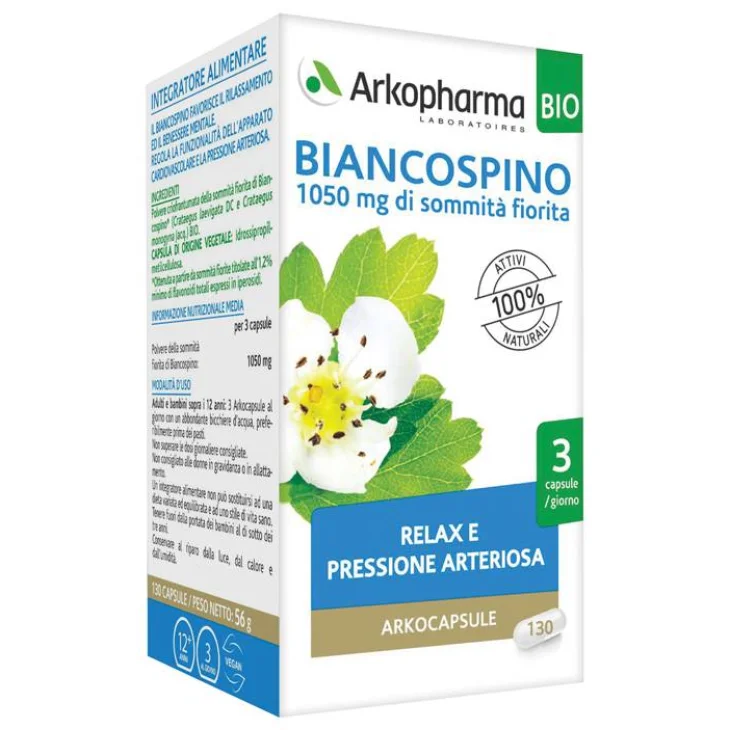 Arkopharma Arkocapsule Biancospino Bio Integratore per il Sonno e lo Stress 130 capsule