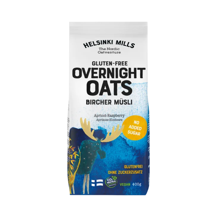 Helsinki Mills Overnight Oats Fiocchi d'Avena Istantanei Biologici Gusto Albicocca e Lampone 400 g