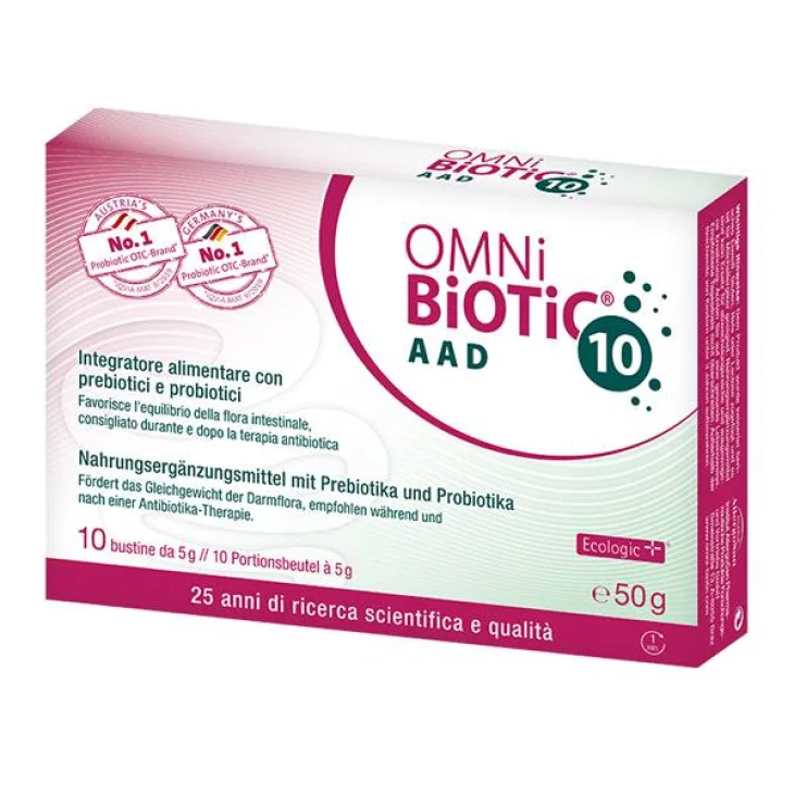 Omni-Biotic AAD Integratore per Equilibrio Flora Intestinale 10 Bustine