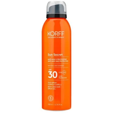 Korff Sun Secret Olio Spray per Corpo e Capelli SPF30 Protezione Solare Antiage 200 ml