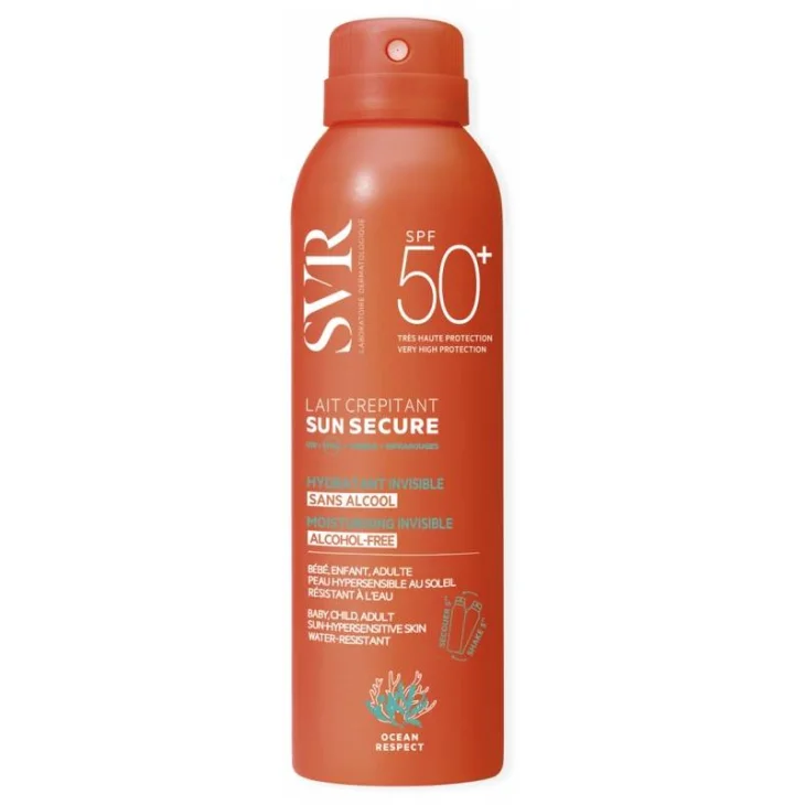 SVR Sun Secure Lait Crepitant SPF50+ Protezione Solare per Adulti e Bambini 200 ml