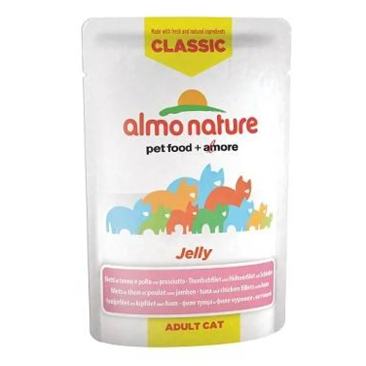 Almo Nature HFC Jelly con Tonno Pollo e Prosciutto Cibo Umido per Gatti Adulti 55 g