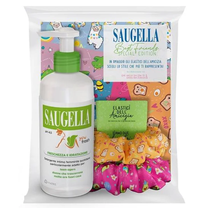 Saugella You Fresh Detergente Intimo Freschezza e Idratazione 200 ml + 2 Elastici per Capelli OMAGGIO