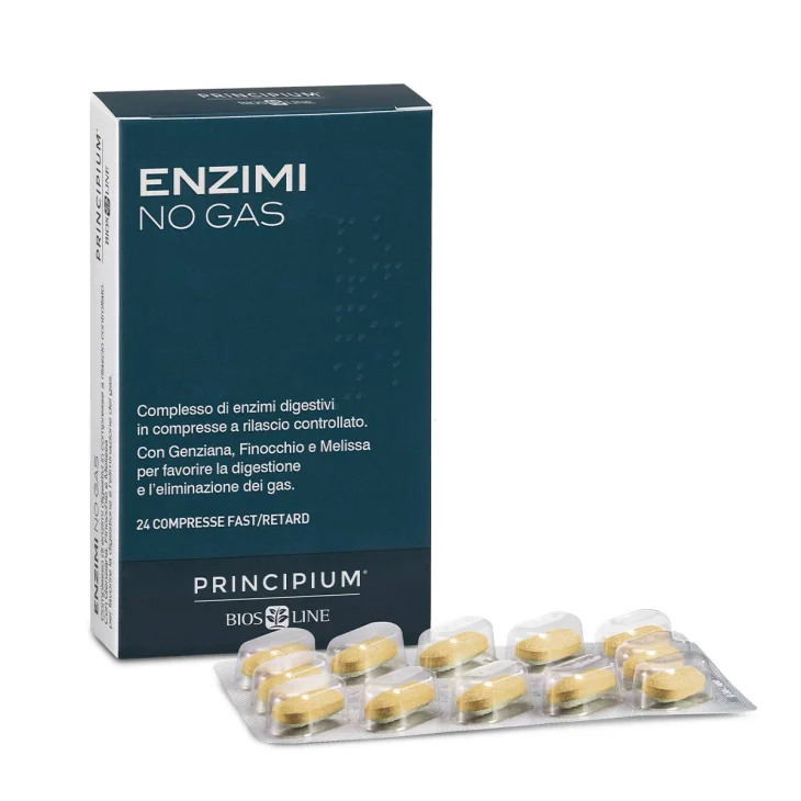 Bios Line Principium Enzimi No Gas Integratore per Favorire la Digestione ed Eliminare i Gas 24 compresse fast/retard