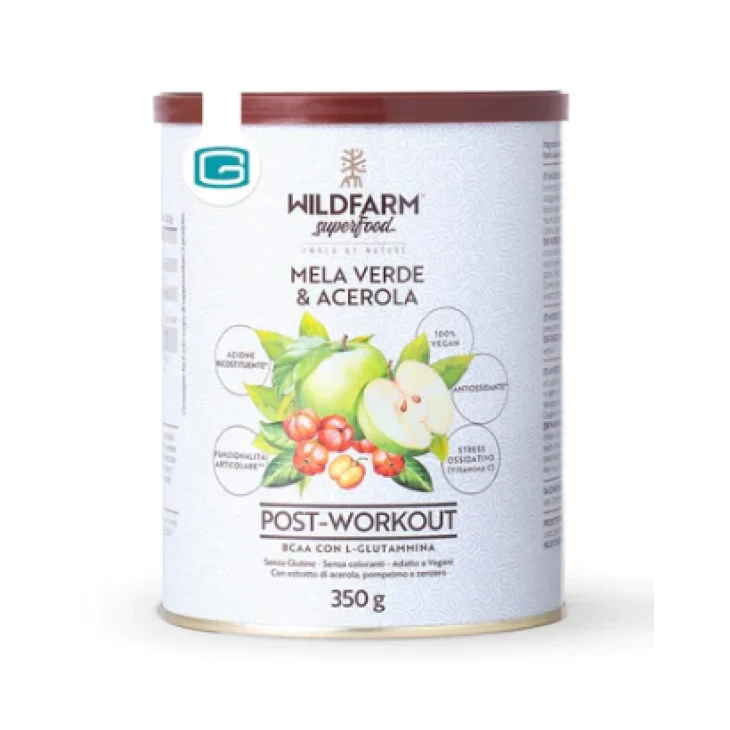 Wildfarm Superfood Post Workout BCAA vegetali e L-Glutammina Mela Verde&Acerola 350 gr