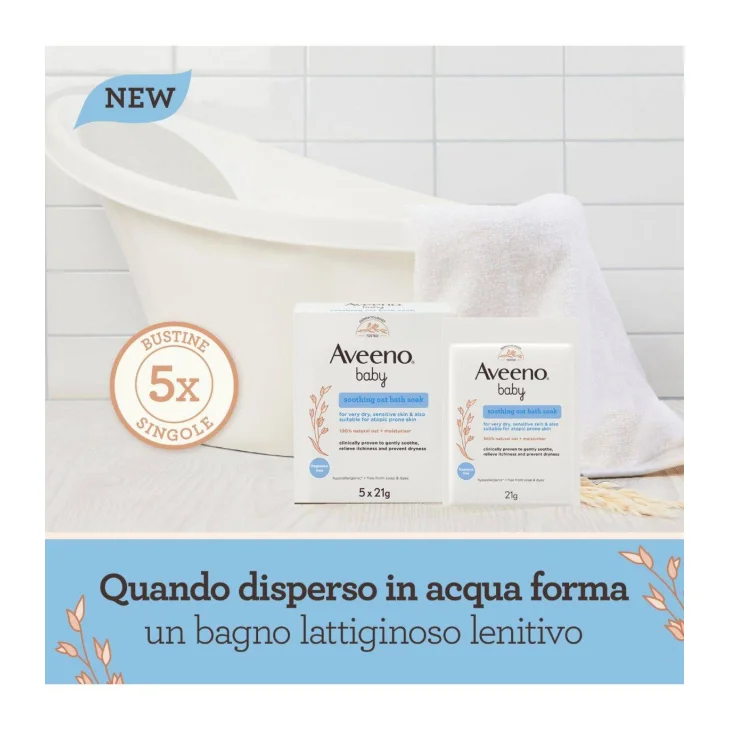 Aveeno Baby Polvere da Bagno a base di Avena 100% Naturale 5x21grammi