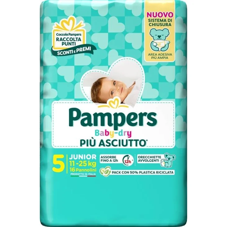 Pampers Baby Dry Pannolino per Bambini Taglia 5 (11-25 Kg) 16 pannolini