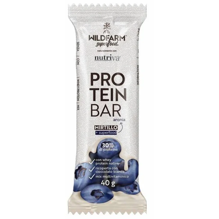 Wildfarm Protein Bar Barretta Proteica al Cioccolato Bianco e Mirtilli con Superfood Aronia 40 grammi