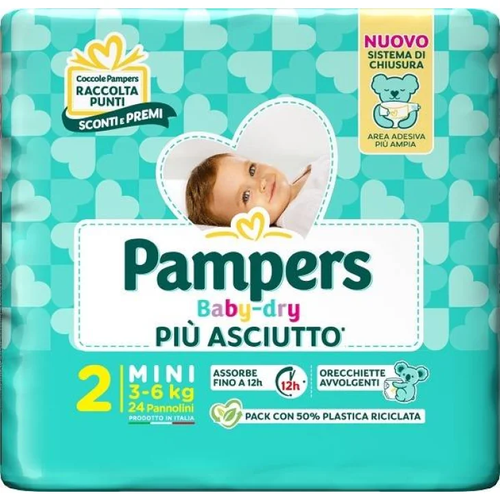 Pampers Baby Dry Pannolino per Bambini Taglia 2 (3-6 Kg) 24 pannolini