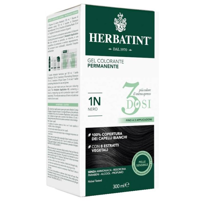 Antica Erboristeria Herbatint 3 Dosi 1N Tinta per Capelli Colore Nero 300 ml