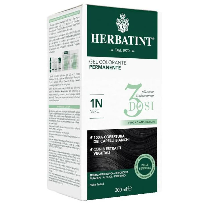 Antica Erboristeria Herbatint 3 Dosi 1N Tinta per Capelli Colore Nero 300 ml