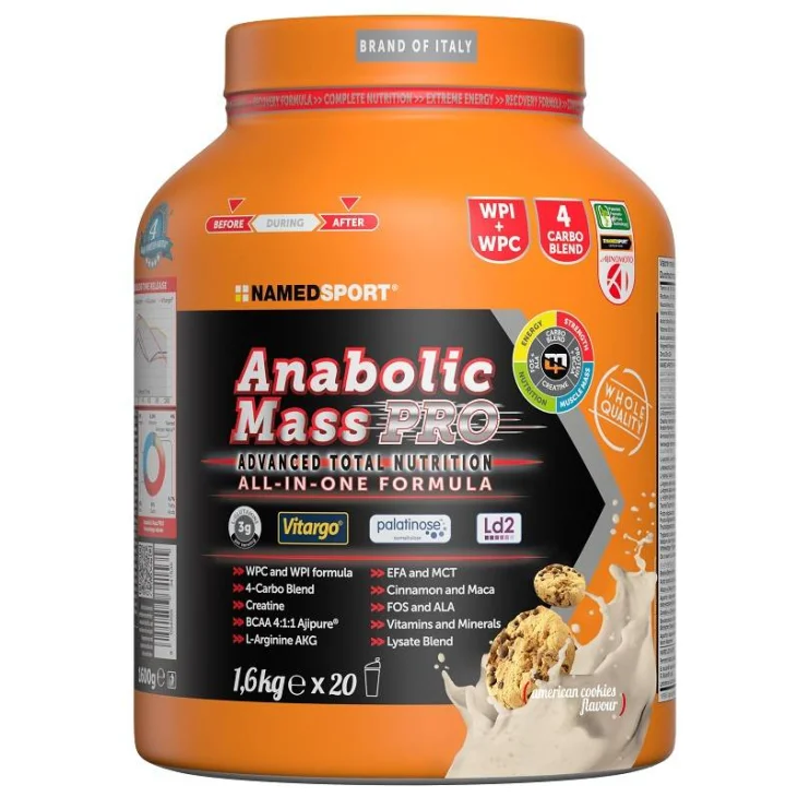 Named Sport Anabolic Mass Pro Integratore Proteico Gusto American Cookies 1600 g