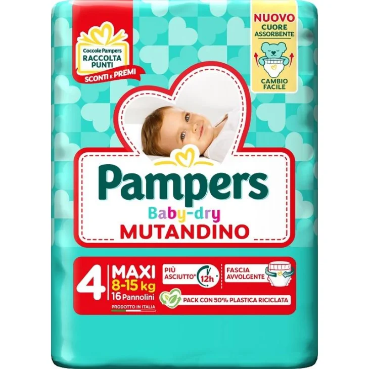 Pampers Baby Dry Pannolino per Bambini a Mutandina Misura 4 (8-15 kg) 16 pannolini