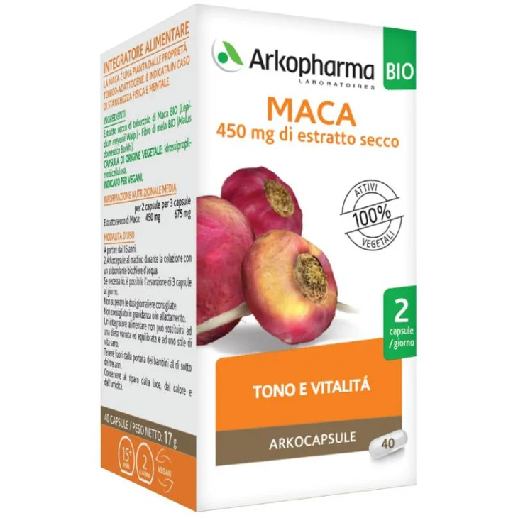 Arkopharma Arkocapsule Maca Bio Integratore per Stanchezza Fisica e Mentale 40 capsule