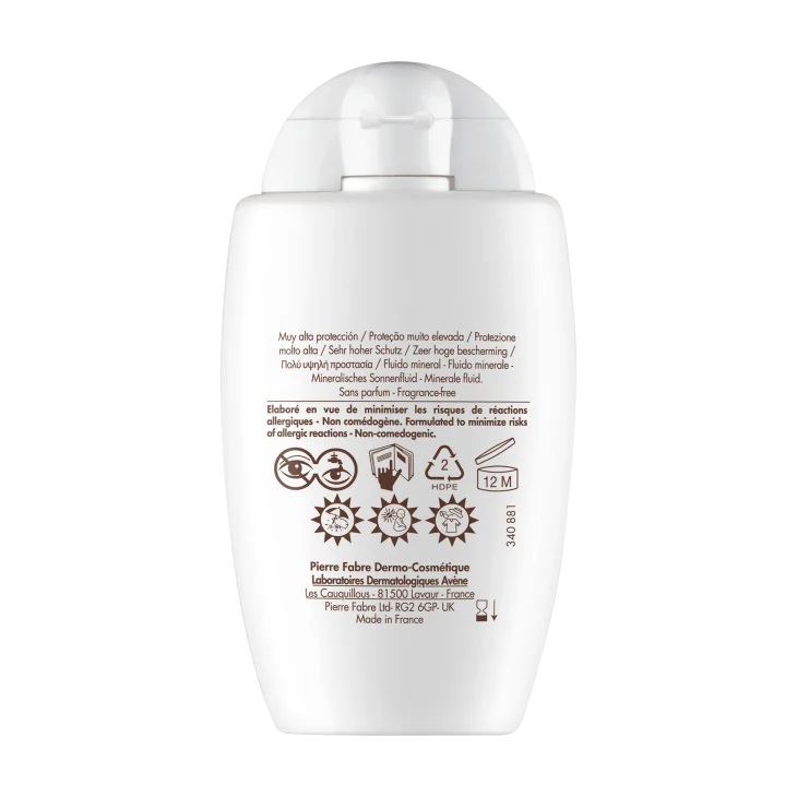 Av&egrave;ne Eau Thermale Fluido Minerale SPF 50+, 100% minerale senza profumo, Pelli intolleranti ai filtri chimici e ai profumi, 40ml