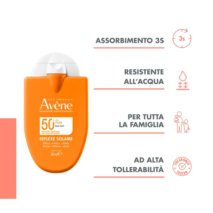 Avène Eau Thermale Reflexe Solaire SPF50+ Protezione Solare per Bebè Bambini e Adulti 30 ml Avène Eau Thermale Reflexe Solaire SPF50+ Protezione Solare per Bebè Bambini e Adulti 30 ml