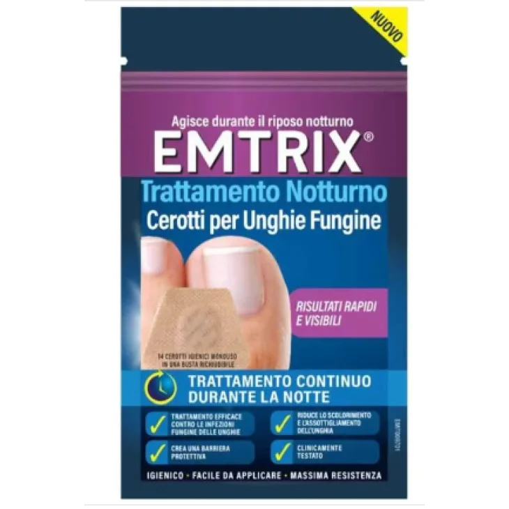 Emtrix Trattamento Notturno Cerotti per Unghie Fungine 14 pezzi