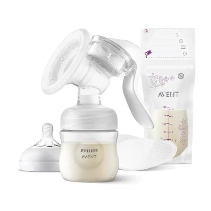 Avent Tiralatte Manuale Natural + 4 Coppette Assorbilatte e 5 Sacchetti Conserva latte
