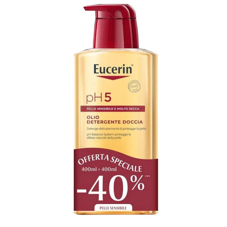 Eucerin PH5 Olio Detergente Doccia per Pelle Secca e Sensibile Bipacco 400 ml + 400 ml