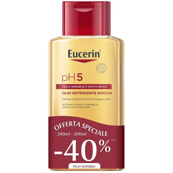 Eucerin PH5 Olio Detergente Doccia per Pelle Secca e Sensibile Bipacco 200 ml + 200 ml