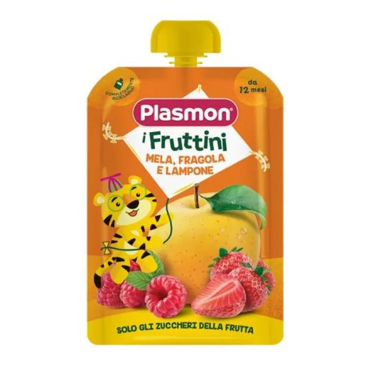 Plasmon I Fruttini Mela Fragola e Lampone Merenda per Bambini 130 grammi