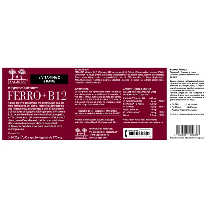 Salugea Ferro + B12 per il sistema nervoso 60 capsule