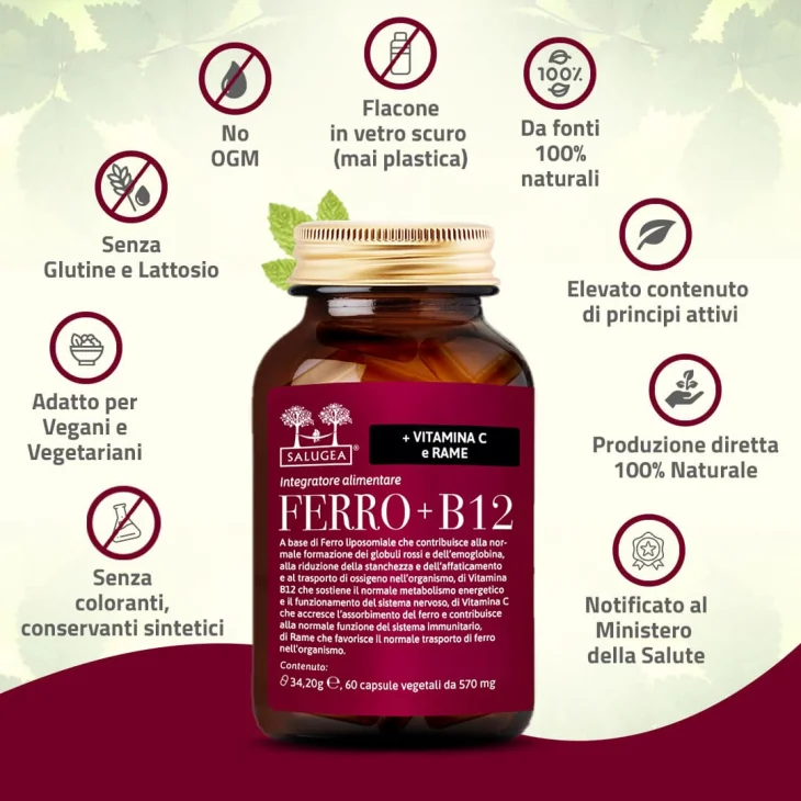 Salugea Ferro + B12 per il sistema nervoso 60 capsule