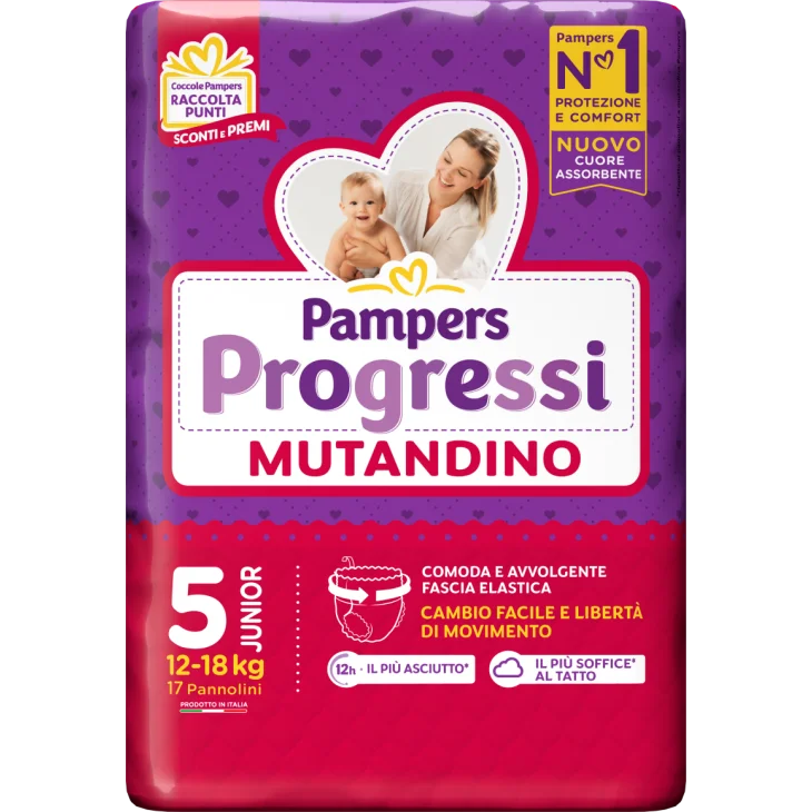 Pampers Progressi Mutandino Junior Taglia 5 (12-18 kg ) 17 pezzi