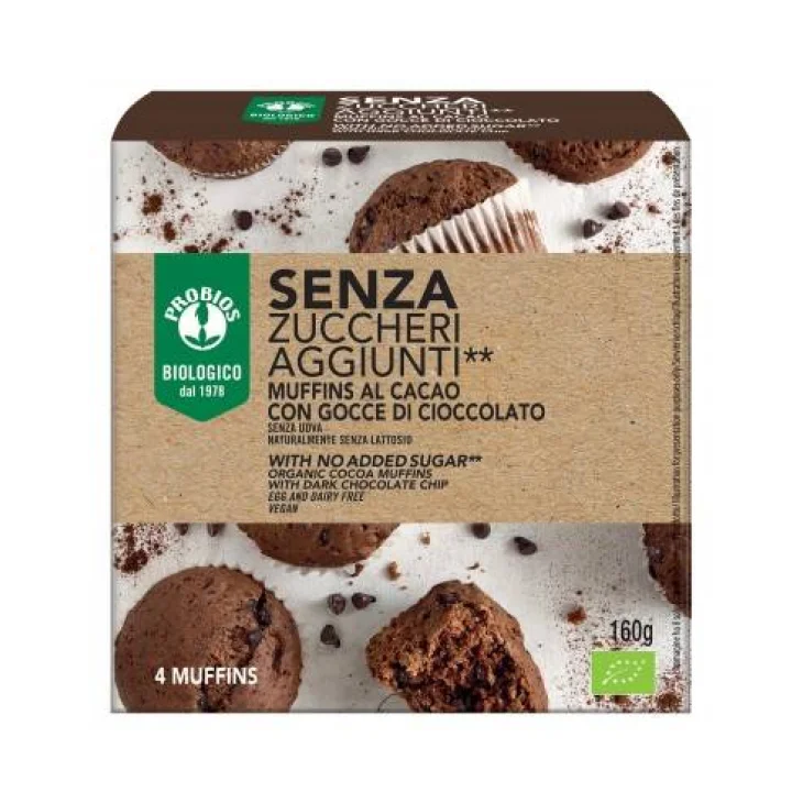 Probios Muffin Dark Gocce di Cioccolato senza zuccheri 4 pezzi da 40 g
