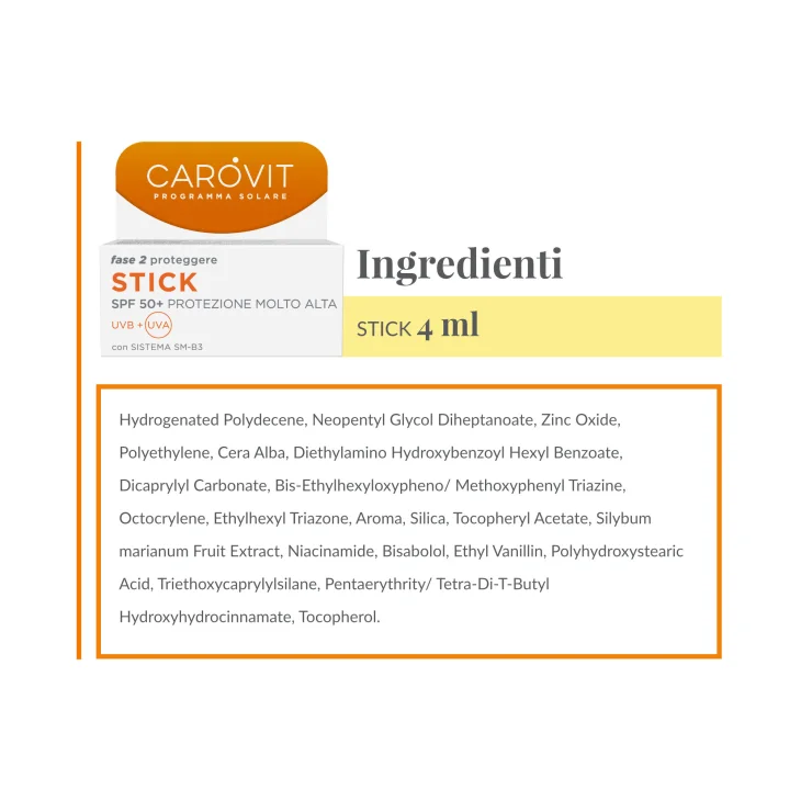 Carovit Programma Solare Stick SPF50+ per Zone Sensibili 4 ml