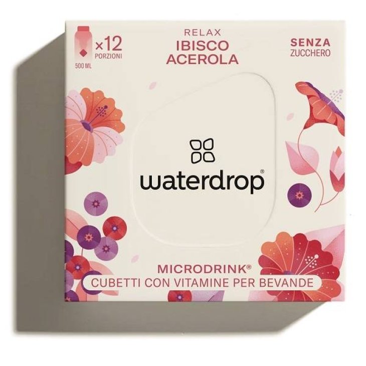 Waterdrop Microdrink Relax Cubetti con Vitamine per Bevande Gusto Ibisco Acerola e Lampone 12 cubetti