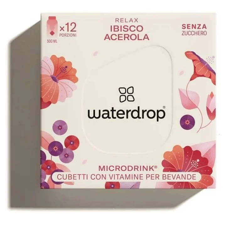 Waterdrop Microdrink Relax Cubetti con Vitamine per Bevande Gusto Ibisco Acerola e Lampone 12 cubetti