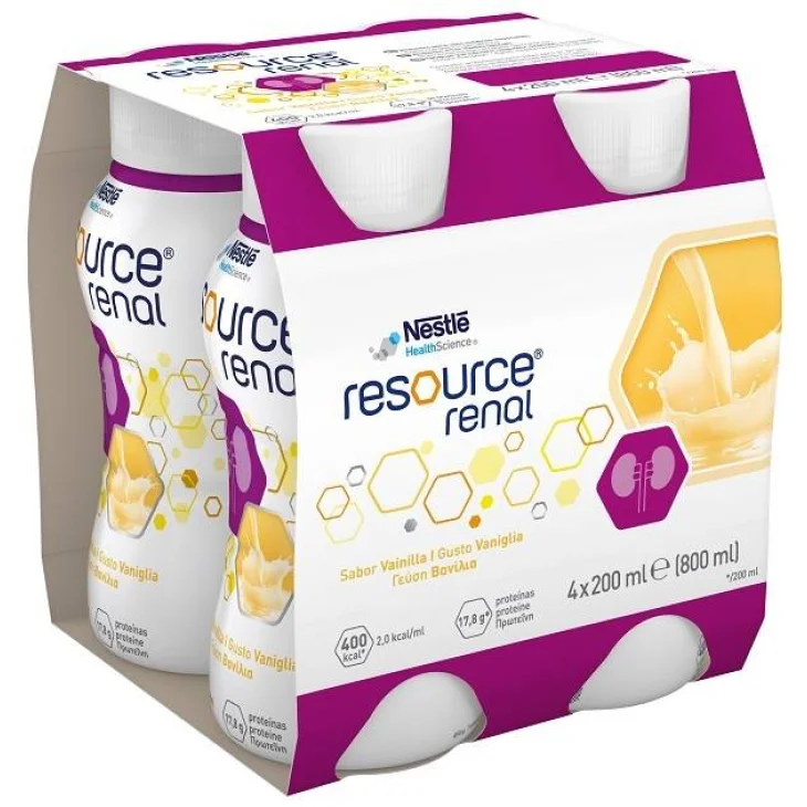 Nestlè Resource Renal Alimento a Fini Medici Speciali Gusto Vaniglia 4 bottigliette da 200 ml