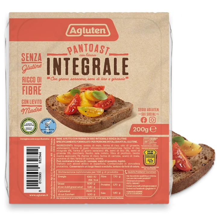Agluten Pantoast Integrale Pane Senza Glutine e Senza Lattosio 200 g