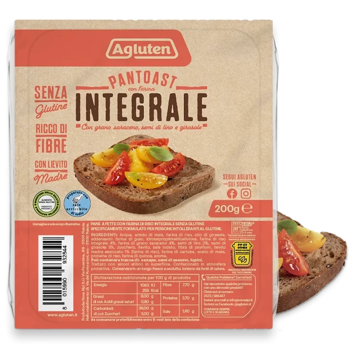 Agluten Pantoast Integrale Pane Senza Glutine e Senza Lattosio 200 g