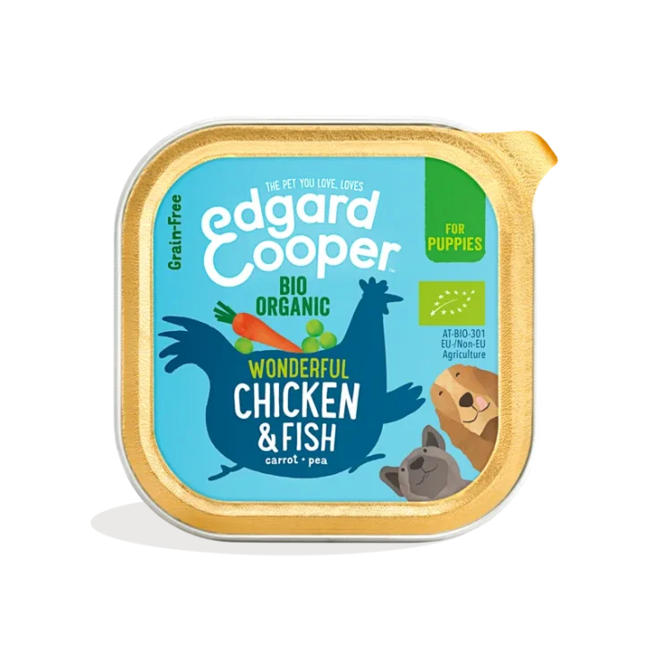 Edgard Cooper Dog Puppy Organic Cibo Umido Biologico per Cuccioli di Cane Gusto Pollo e Pesce 100 g