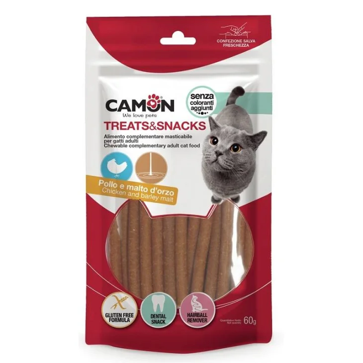 Camon Treats & Snacks Bastoncini di Pollo con Malto per Gatti 60 g
