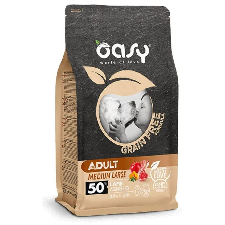 Oasy Dry Dog Grain Free Adult Medium/Large Agnello Alimento per cani 12 kg