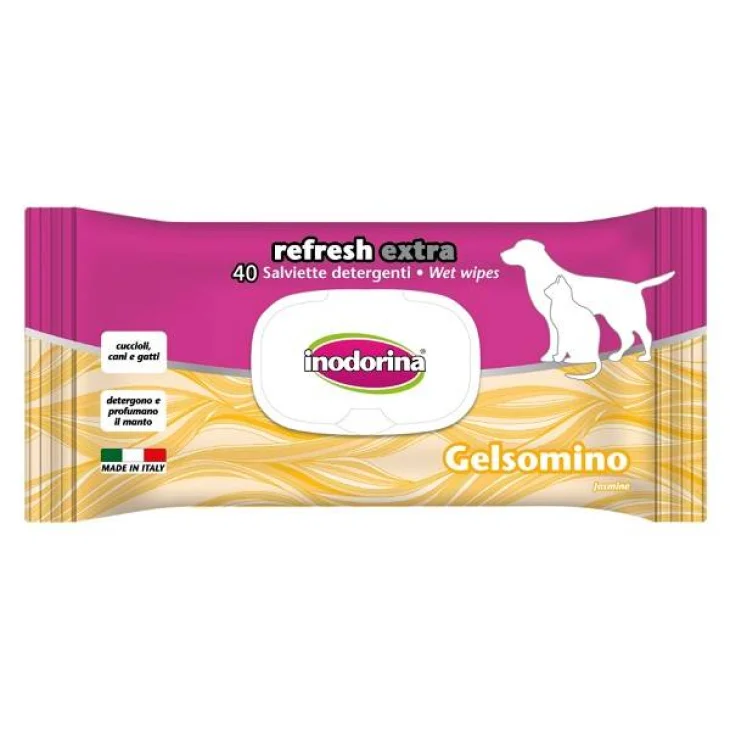 Inodorina Gelsomino Extra Salviette detergente per cane e gatto 40 pezzi