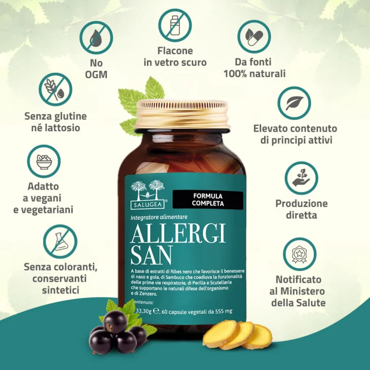 Salugea Allergisan Integratore Naturale per Persone Sensibili agli Allergeni 60 capsule
