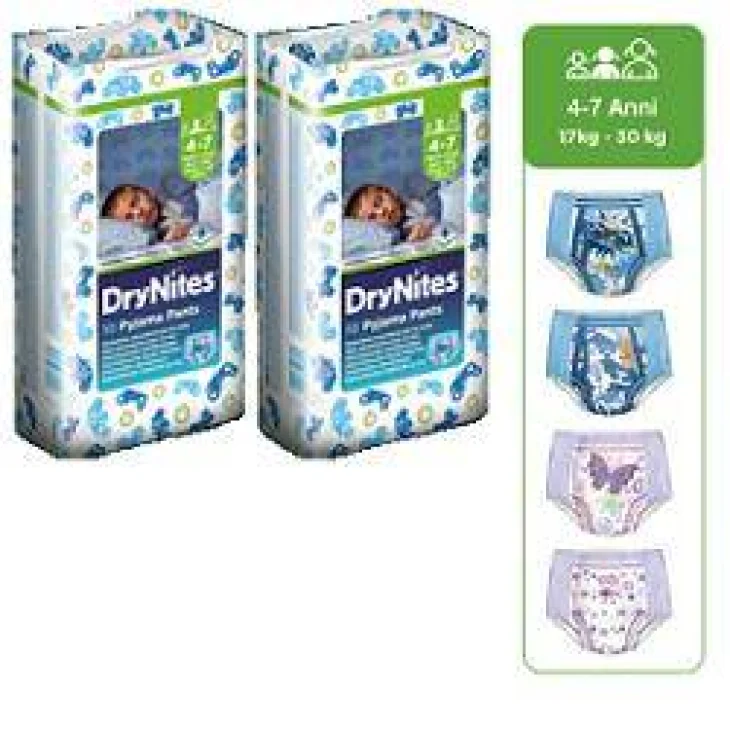 Huggies Drynites Girl Pyjama Pants Pannolino 4/7 anni Taglia M 17/30kg 10 pezzi