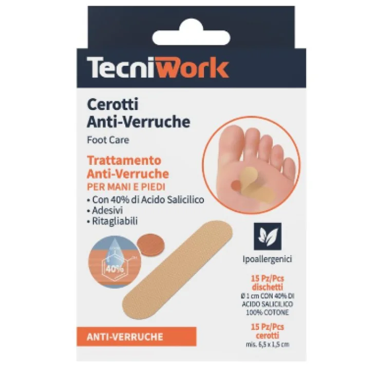 Tecniwork Cerotti Anti Verruche Piedi Dischetti e Cerotti 15+15 Pezzi
